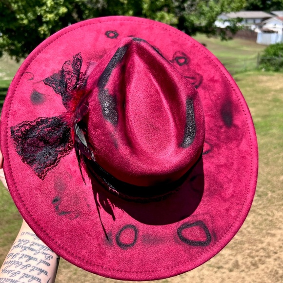 Distressed Mushroom Burned Hat, Flat Brim Suede Hat, Cottage Core Burned Hat - Picture 3 of 4